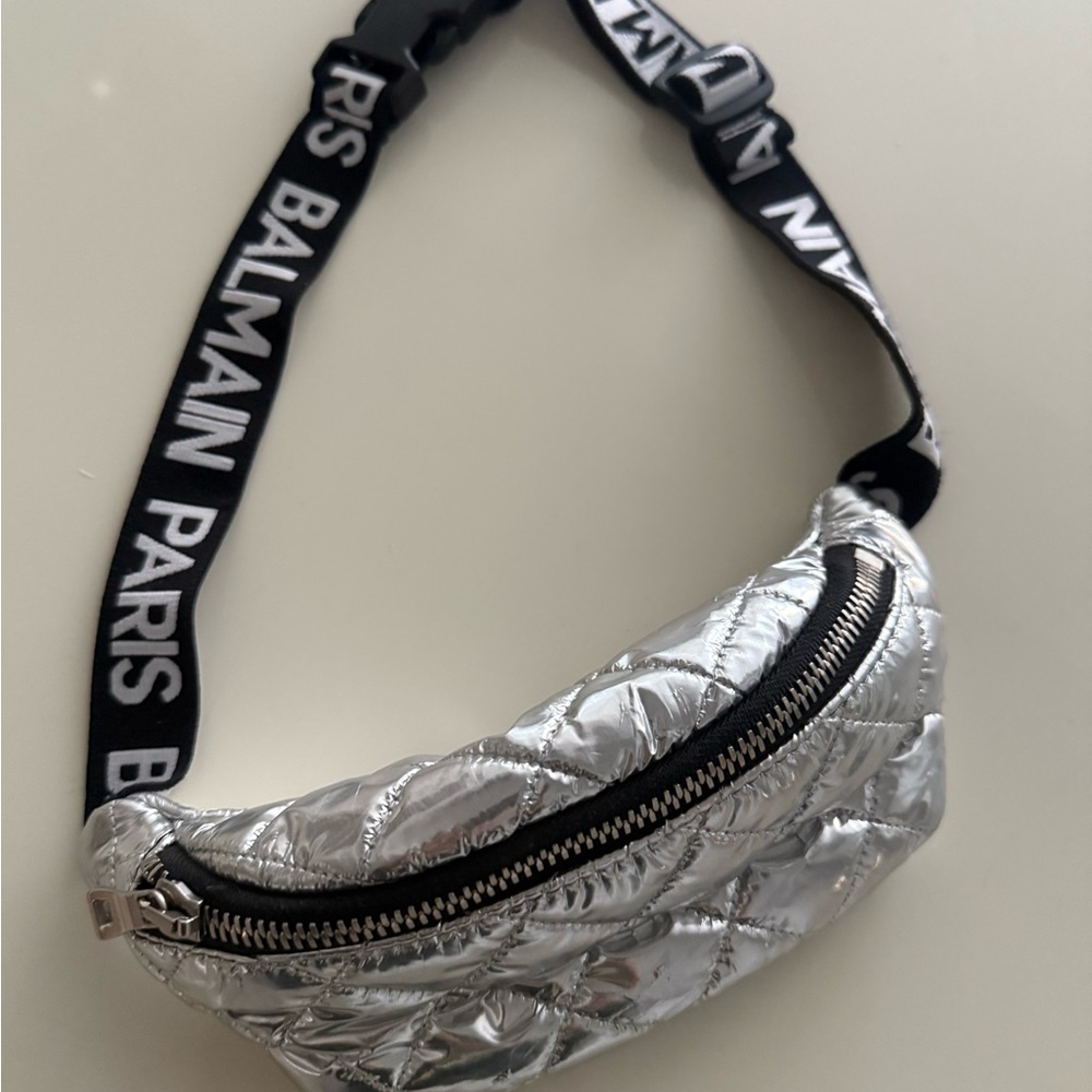 Balmain Silver Quilted Belt Bag